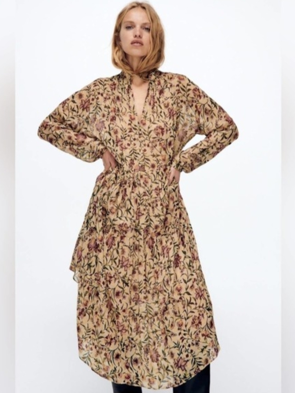 NWT Zara Floral Metallic Midi Dress